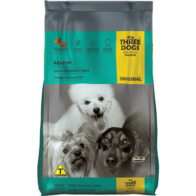 Ração Three Dogs Original Adulto Raças Pequenas e Mini Frango, Carne e Arroz 10,1kg