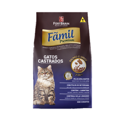 Ração Fãmil Gatos Castrados Salmão e Arroz 10,1kg