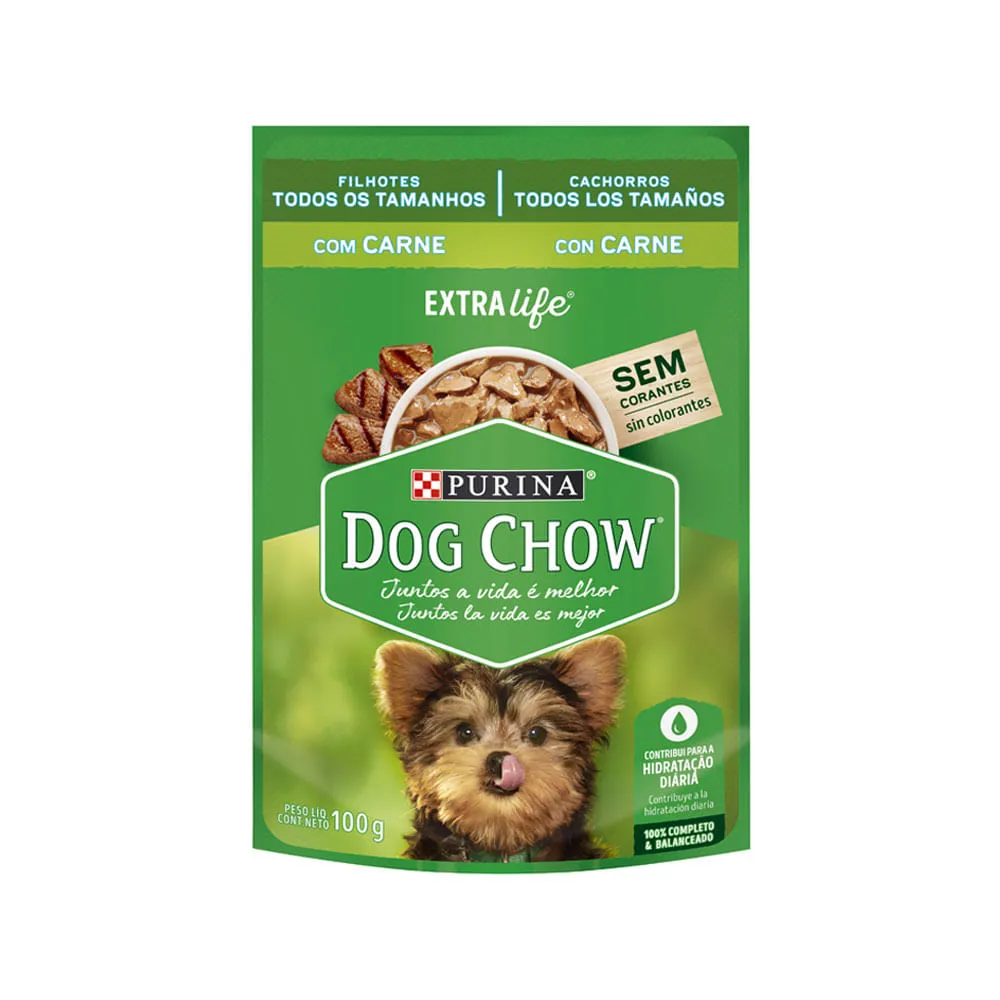 Ração Úmida Dog Chow Cães Filhotes Carne Sachê 100g