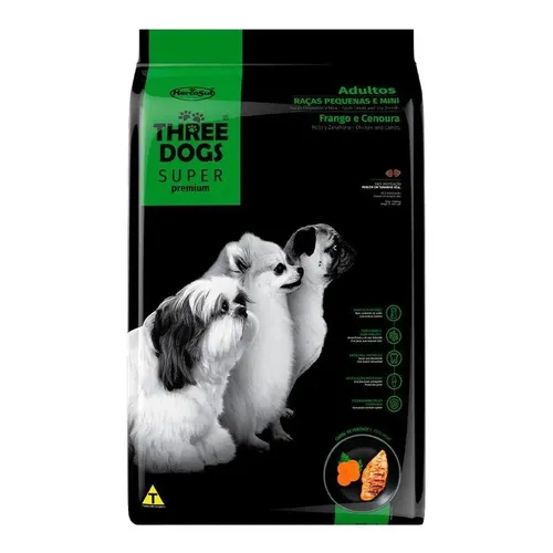 Ração Three Dogs Super Premium Frango e Cenoura Cães Adultos Raças Pequenas e Mini 15kg