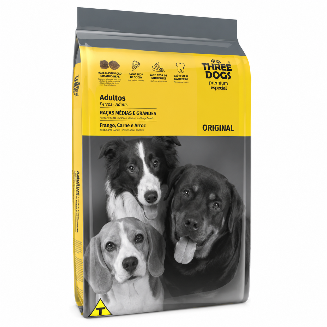 Ração Three Dogs Original Adulto Raças Médias e Grandes Frango, Carne e Arroz 10,1kg