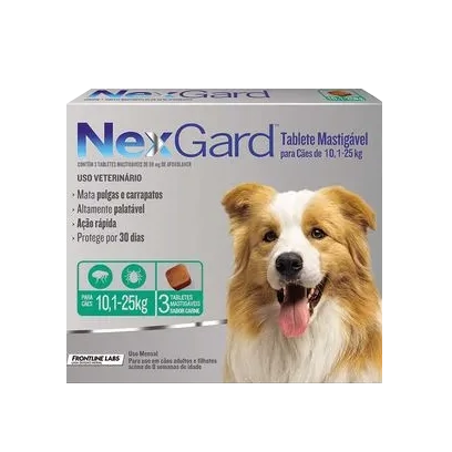 NexGard Antipulgas e Carrapatos para Cães de 10,1 a 25kg 3 tabletes