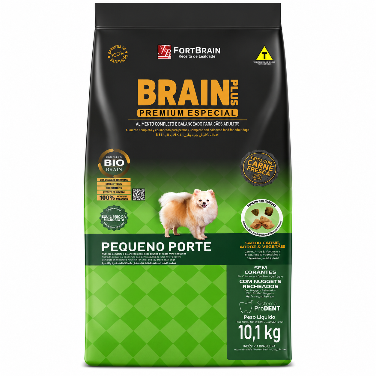 Ração Brain Plus Adulto Raças Pequenas e Mini Carne, Arroz e Vegetais 10,1kg