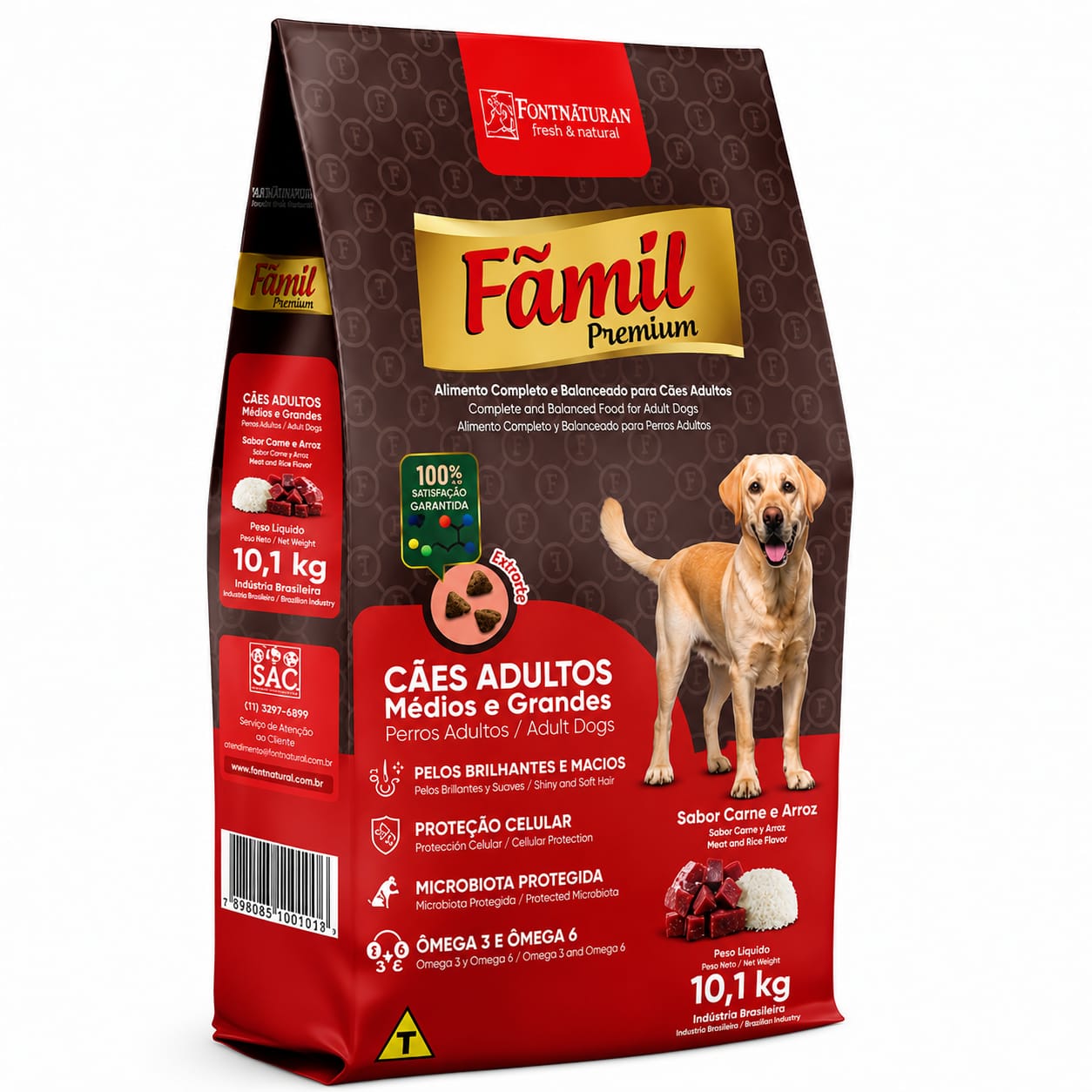 Ração Fãmil Premium Cães Adultos Carne e Arroz 15kg
