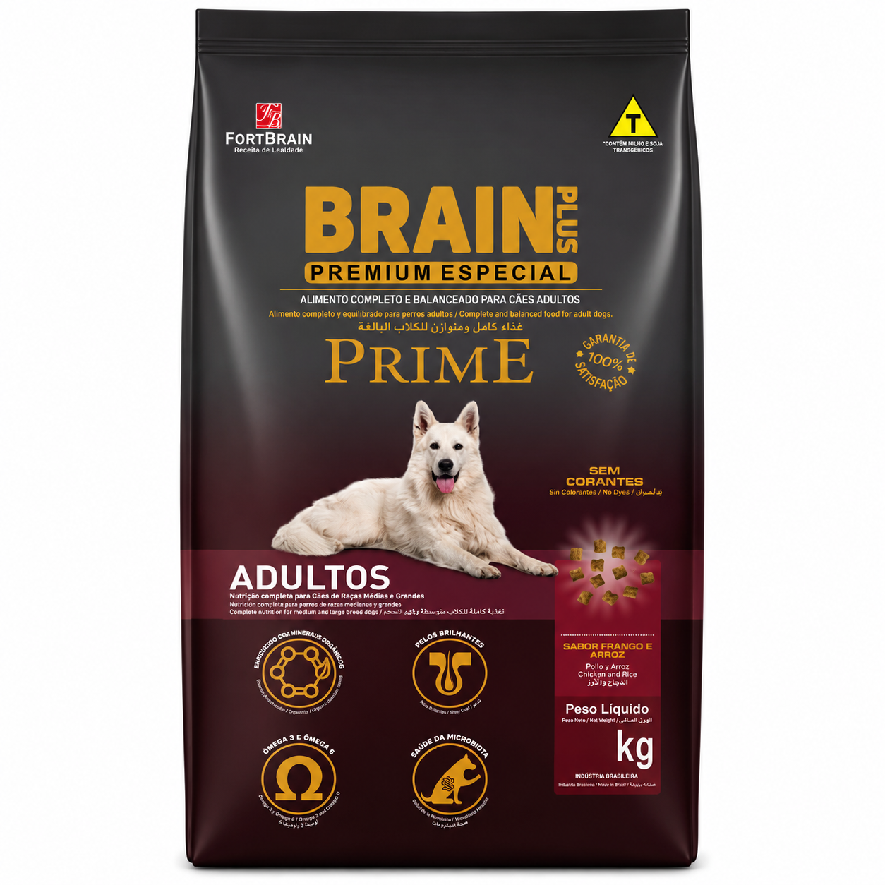 Ração Brain Plus Prime Adulto Raças Médias e Grandes Frango e Arroz 20kg