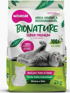 Areia Higiênica Wisecat Bionature Mandioca para Gatos 2kg