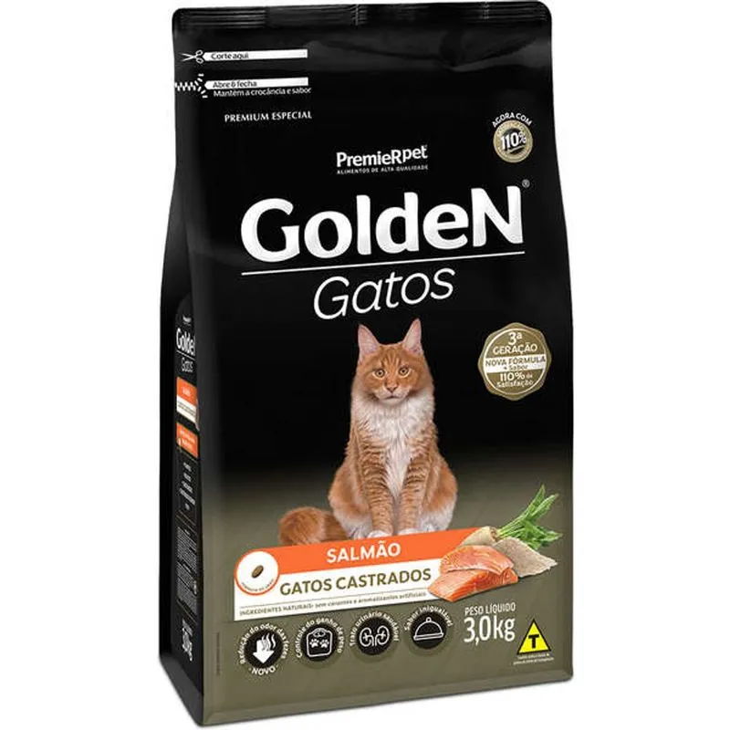 Ração Golden Gatos Castrados Salmão 3 kg