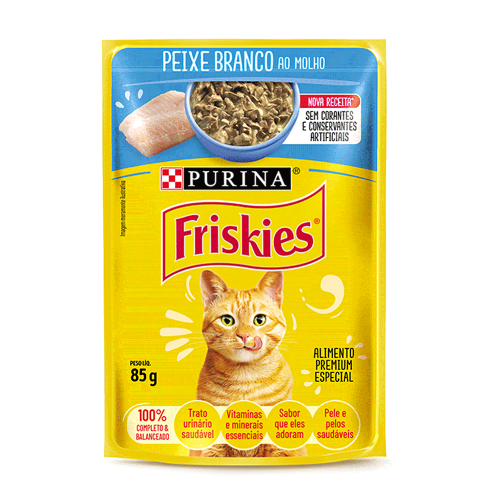 Ração Úmida Friskies Gatos Adultos Peixe Branco ao Molho Sachê 85g