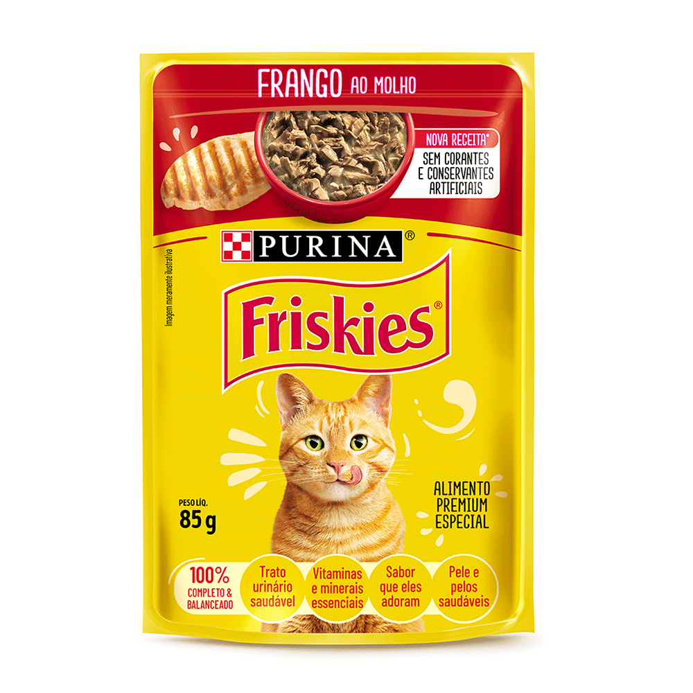 Ração Úmida Friskies Gatos Adultos Frango ao Molho Sachê 85g
