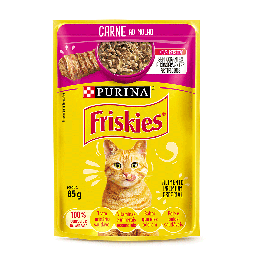 Ração Úmida Friskies Gatos Adultos Carne ao Molho Sachê 85g