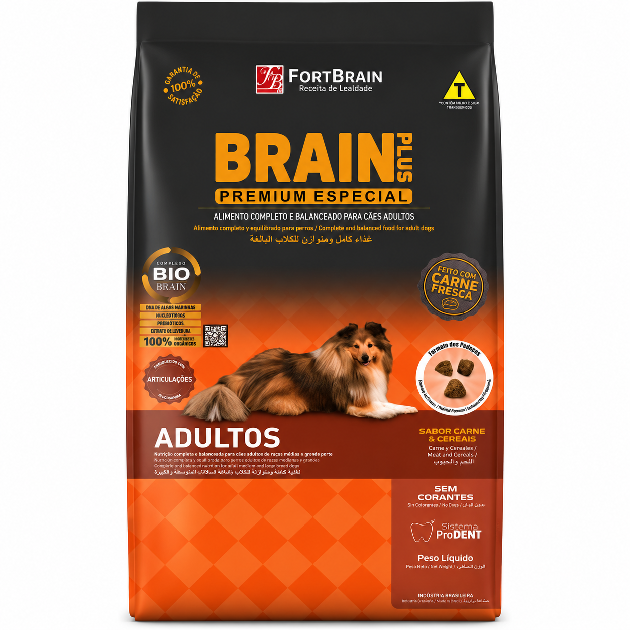 Ração Brain Plus Original Adulto Raças Médias e Grandes Carne e Cereais 15kg