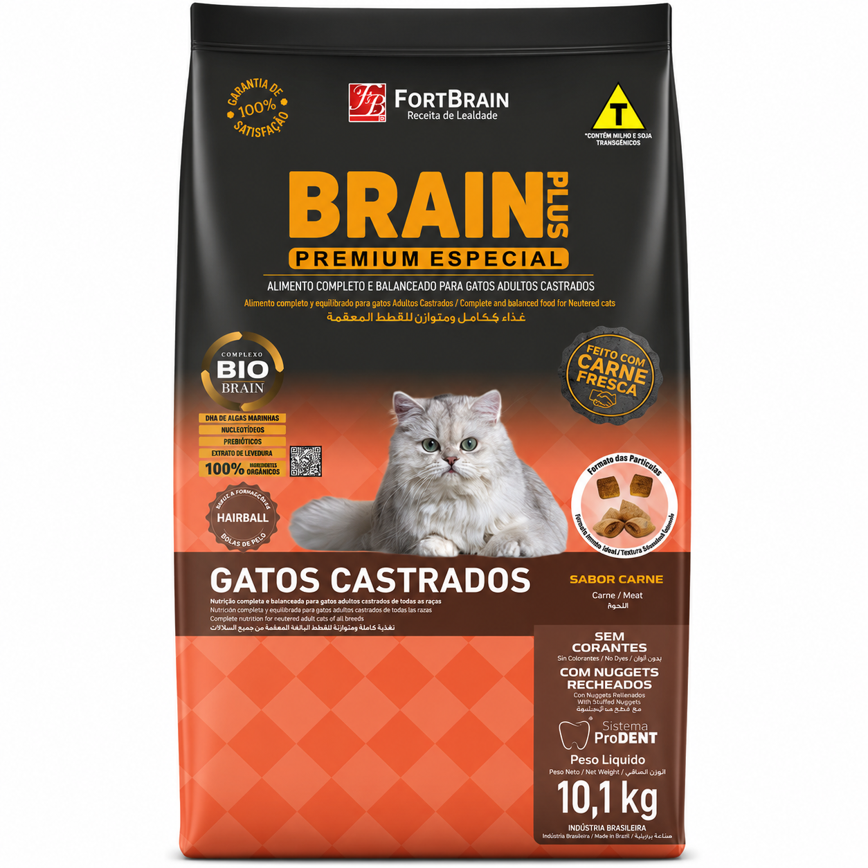 Ração Brain Plus Gatos Castrados sabor Carne 10,1kg