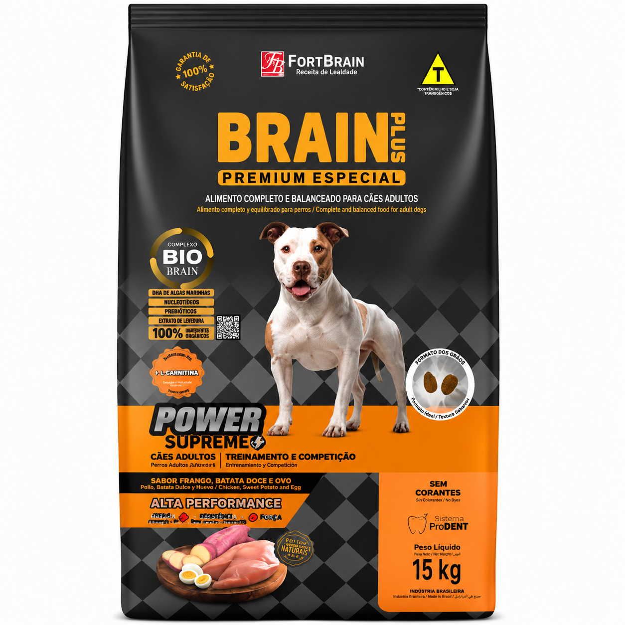 Ração Brain Plus Power Adulto Raças Médias e Grandes Frango, Batata-Doce e Ovo 15kg