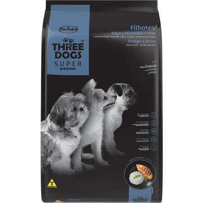 Ração Three Dogs Super Premium Frango e Arroz Cães Filhotes Raças Pequenas e Mini 10kg