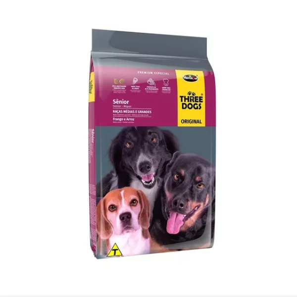 Ração Three Dogs Original Sênior Raças Médias e Grandes Frango e Arroz 15kg