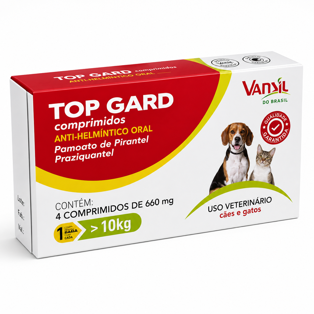 Vermífugo Top Gard Cães e Gatos 4 comprimidos Sabor Carne