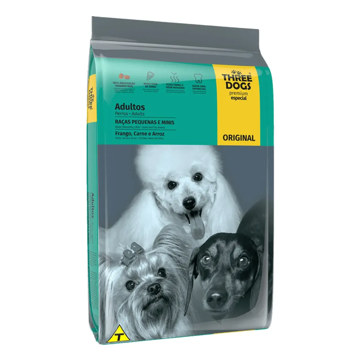 Ração Three Dogs Original Adulto Raças Pequenas e Mini Frango, Carne e Arroz 15kg