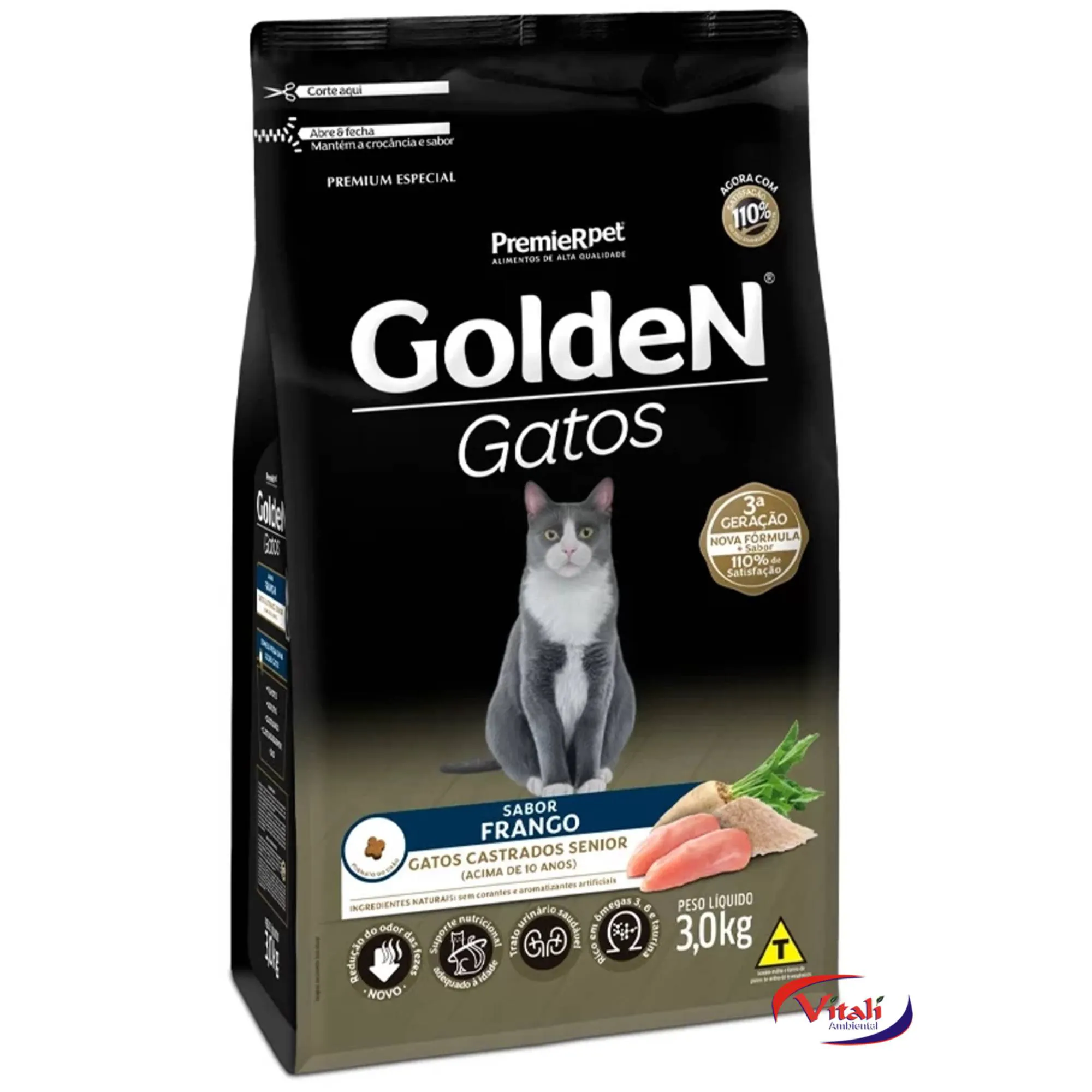 Ração Golden Gatos Castrados Sênior Frango 3 kg
