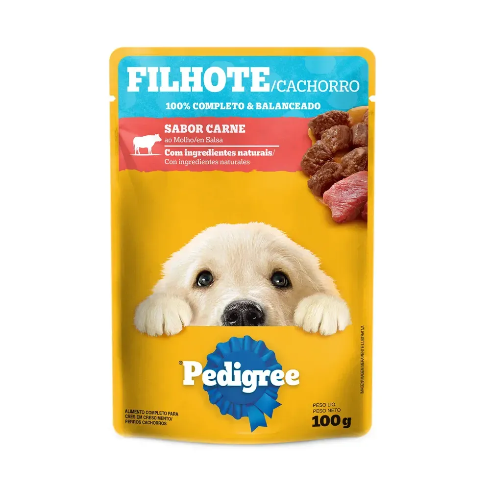 Ração Úmida Pedigree Sachê Cães Filhotes Carne ao Molho 100g