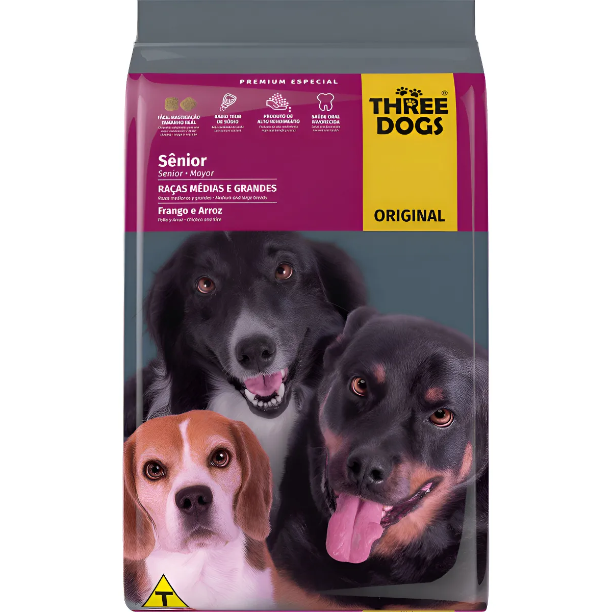 Ração Three Dogs Original Sênior Raças Médias e Grandes Frango e Arroz 15kg
