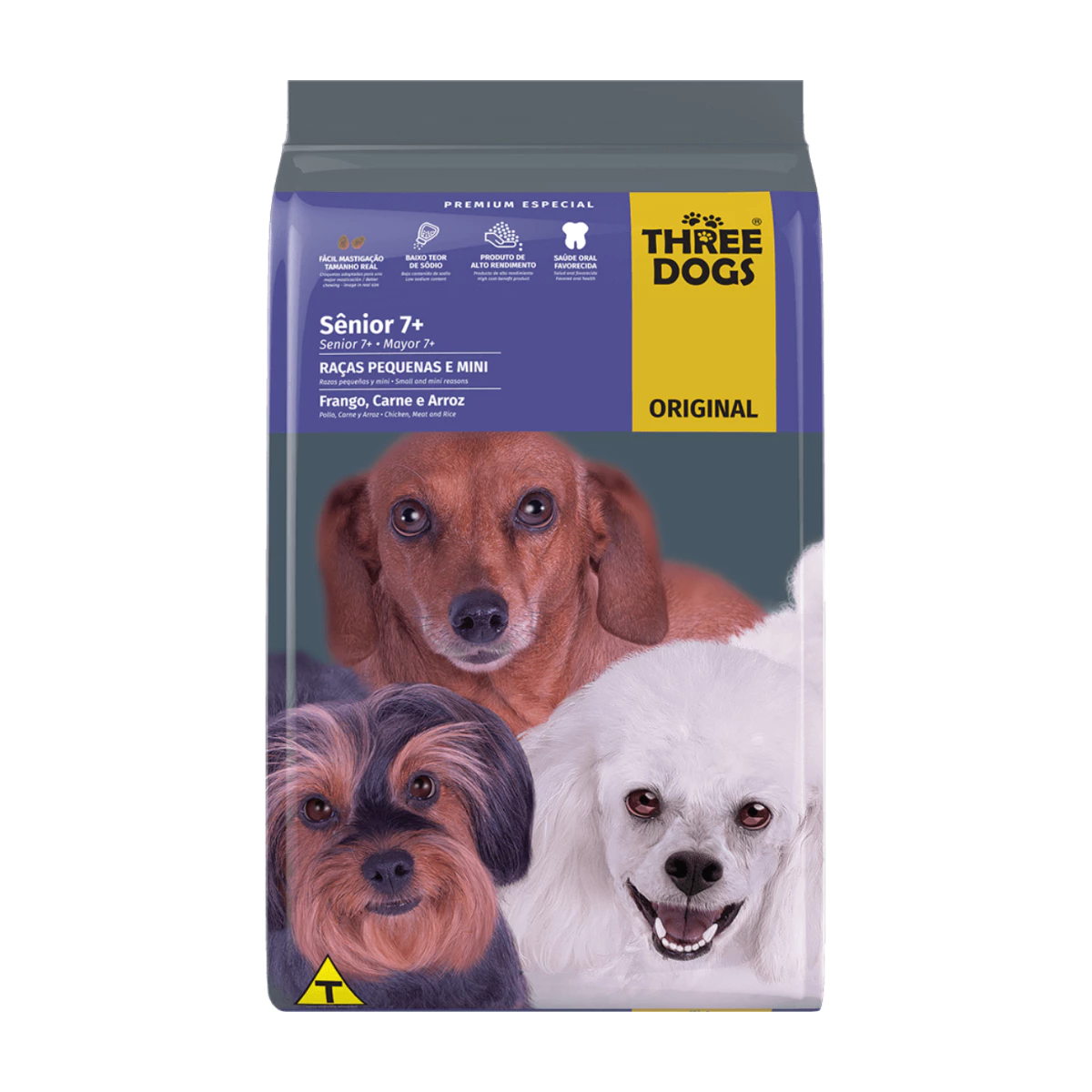 Ração Three Dogs Original Sênior Raças Pequenas e Mini Frango, Carne e Arroz 15kg