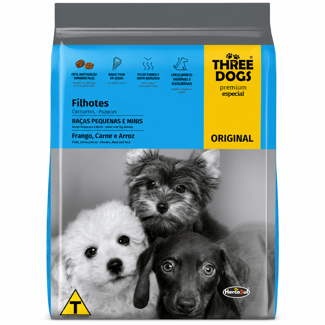 Ração Three Dogs Original Filhote Raças Pequenas e Mini Frango, Carne e Arroz 10,1kg